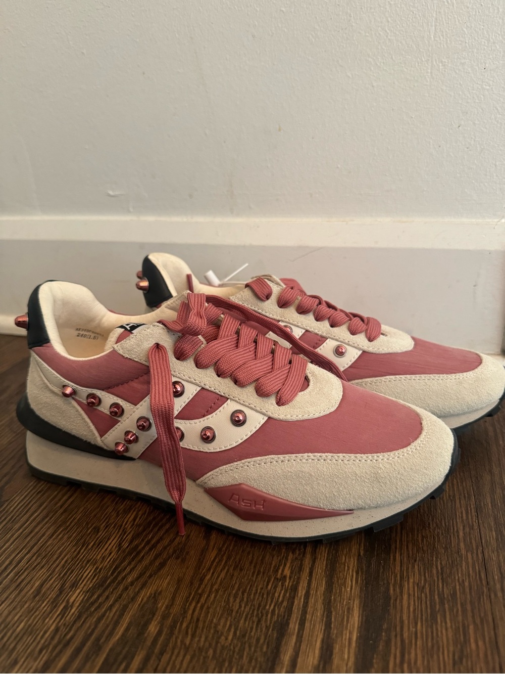 Ash Women's Pink and Cream Studded Runner Sneakers